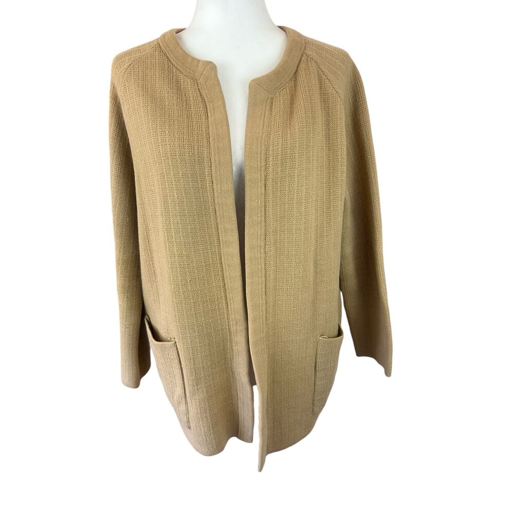 Bullocks Cardigan Sweater XL Tan Open Knit Pockets‎ Vintage Heritage Old Money